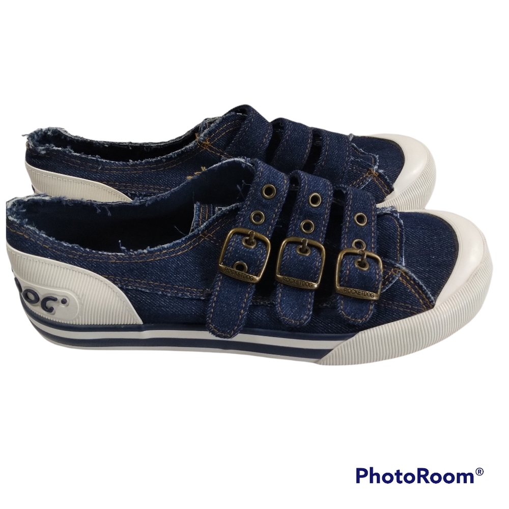 Rocket Dog Women's Denim 3 Buckle Rubber Toe Sneakers Size 7